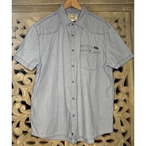 Field & Stream Chambray Shirt Mens Large Blue Short Sleeve Button Front Cotton